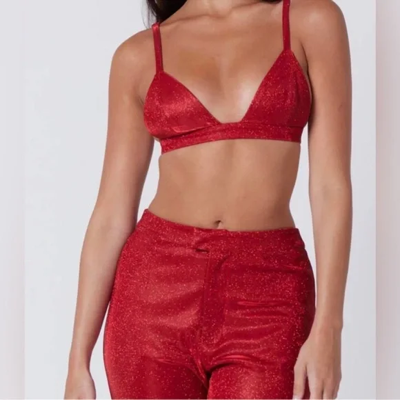 SLA The Label Red Glitter Suit Set 3 pcs Blazer Bra pants - Picture 5 of 12